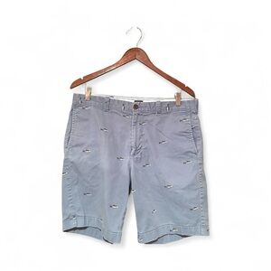 J. Crew Factory MENS Twill Trout Print 9” Inseam Chino Shorts Blue Size 34